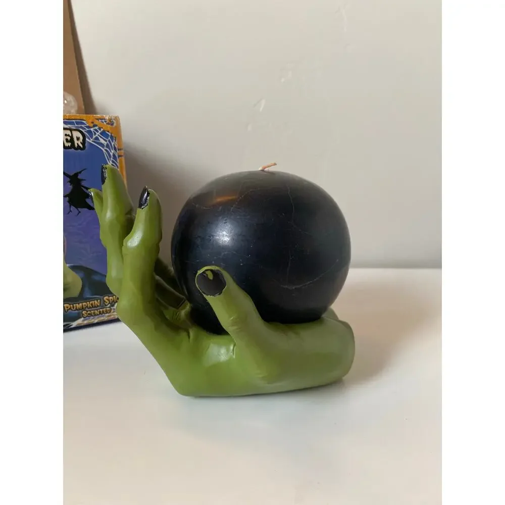 Vintage Spooky Lites Witch Hand Holder With Scented Pumpkin Spice Candle- New
